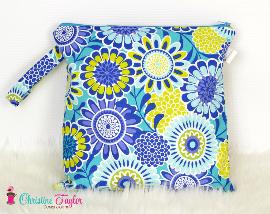 Ready Made MEDIUM SIZE Wet Bag - Blue Lime floral
