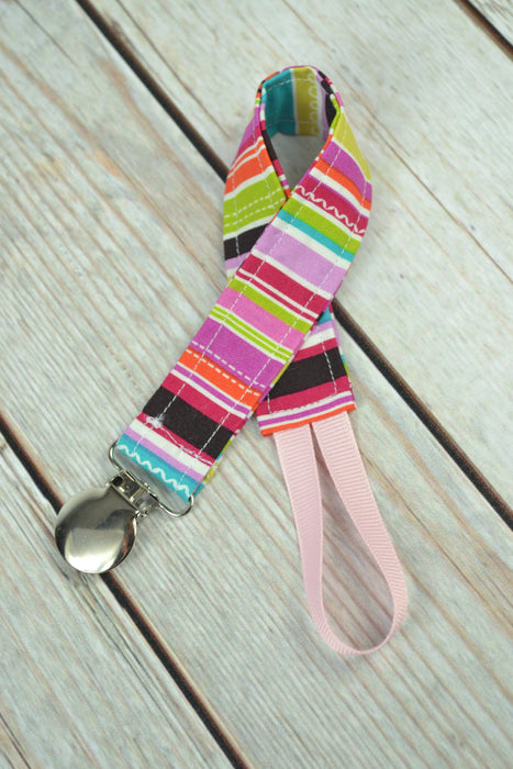 READY MADE Pacifier Clip - Pink Stripes