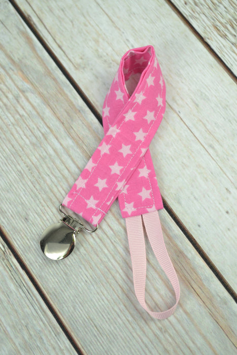 READY MADE Pacifier Clip - Pink Stars