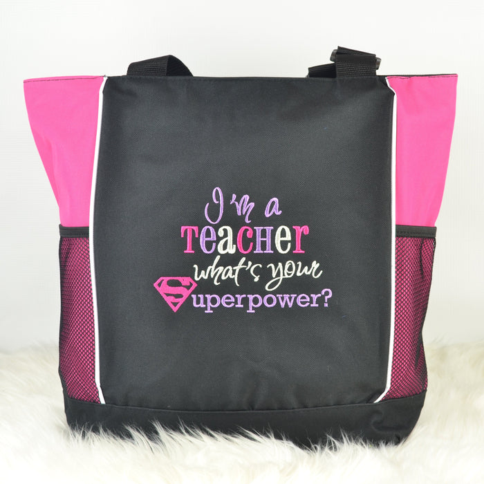 READY MADE Teacher Tote Zipper - Teacher Superpower