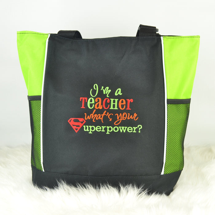 READY MADE Teacher Tote Zipper - Teacher Superpower