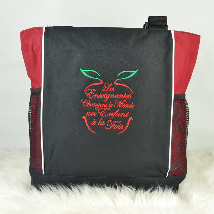 READY MADE Teacher Tote Zipper - FRENCH apple design