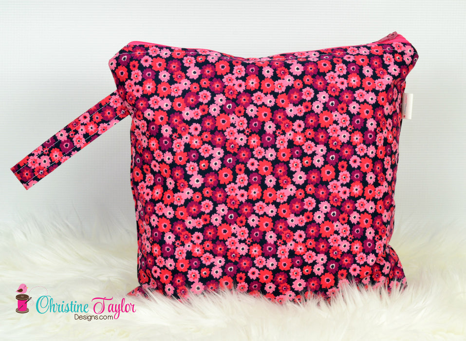 Ready Made MEDIUM SIZE Wet Bag - Pink flowers