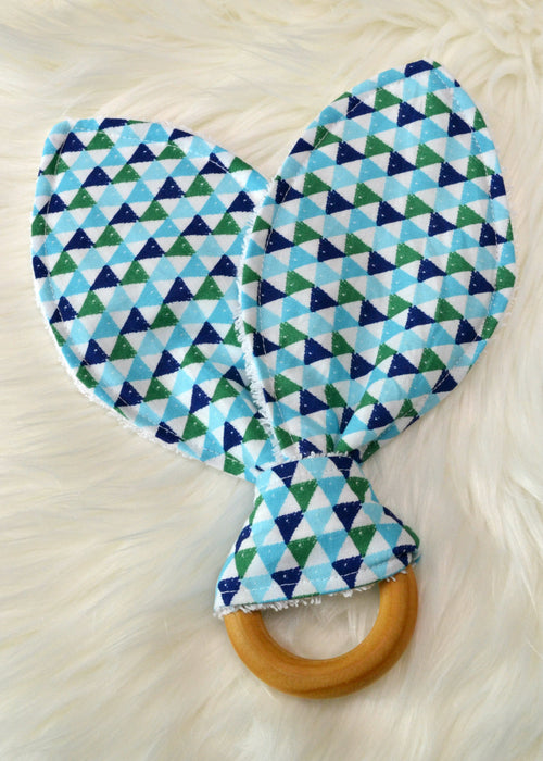 READY MADE Teething Ring - Blue Triangles
