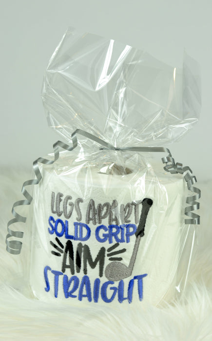 Embroidered Toilet Paper - "Legs apart, solid grip" - golf theme