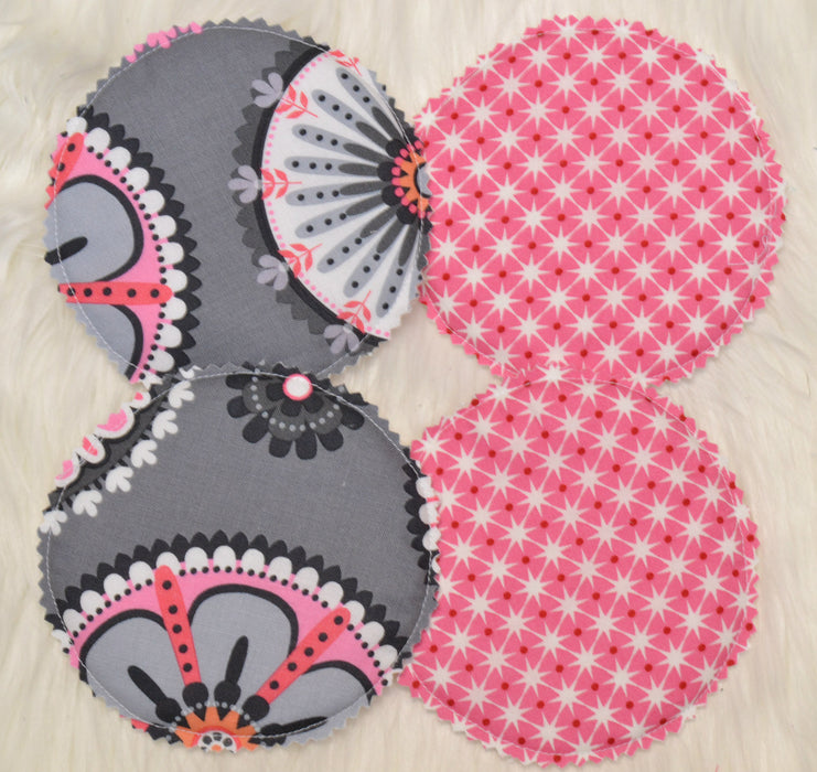 READY MADE - Reusable Nursing Pads - Pink and grey geometric