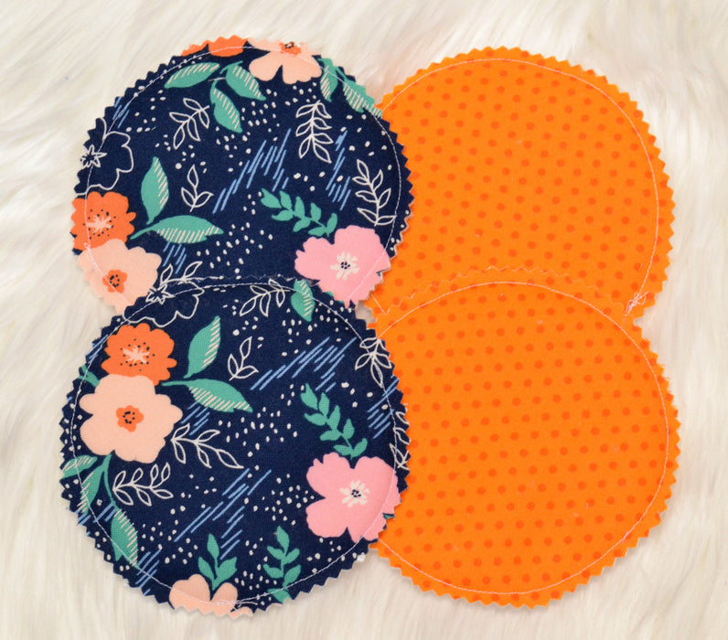 READY MADE - Reusable Nursing Pads - Orange/Navy Floral