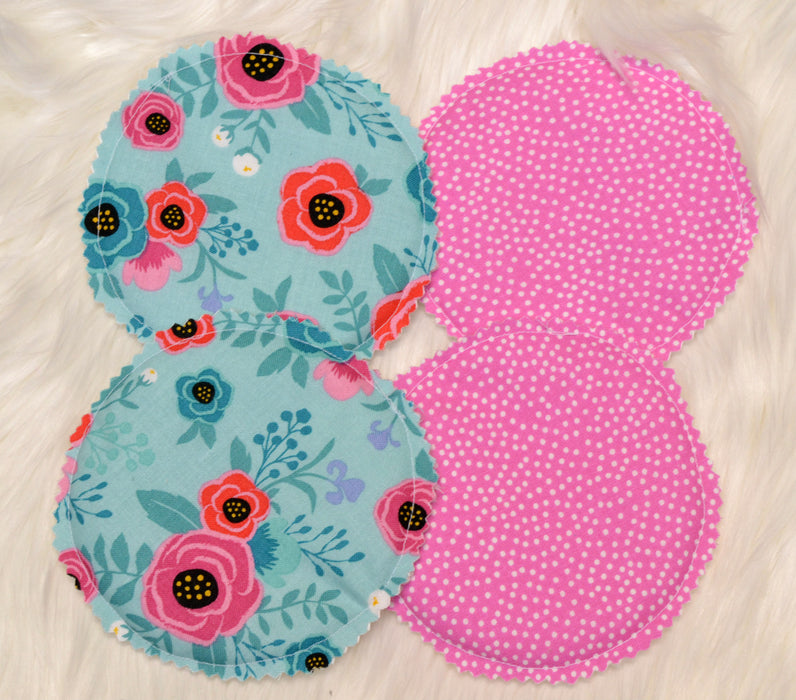 READY MADE - Reusable Nursing Pads - Blue floral/pink dot