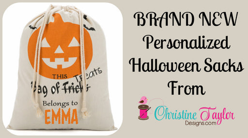Personalized Halloween Sack - Pumpkin design - Christine Taylor Designs