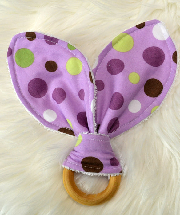 READY MADE Teething Ring - Purple Dots