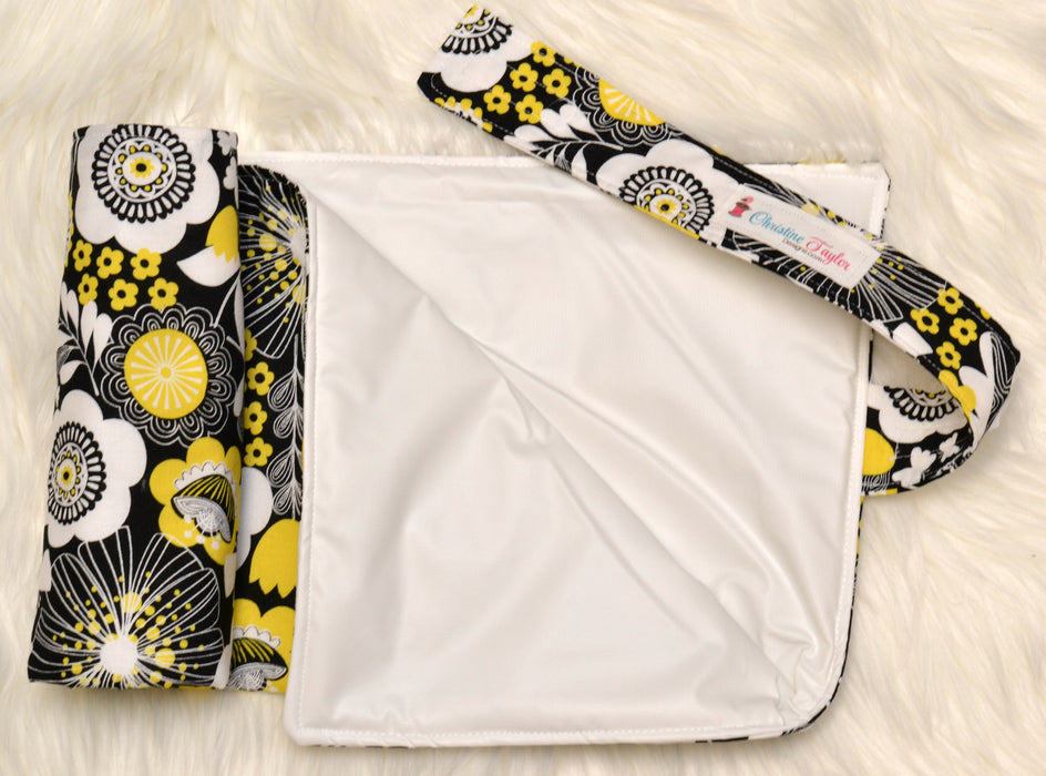 READY MADE - Travel Diaper Change Pad - Yellow/Black floral