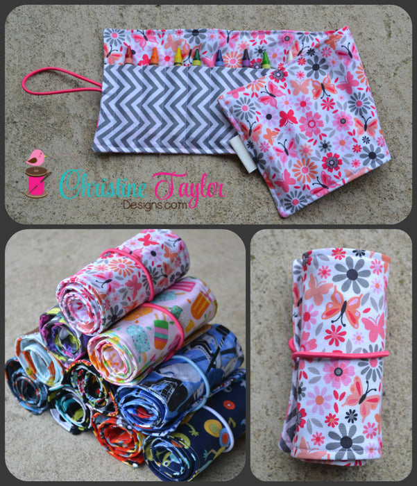 READY MADE - Crayon Roll - Pink forest friends