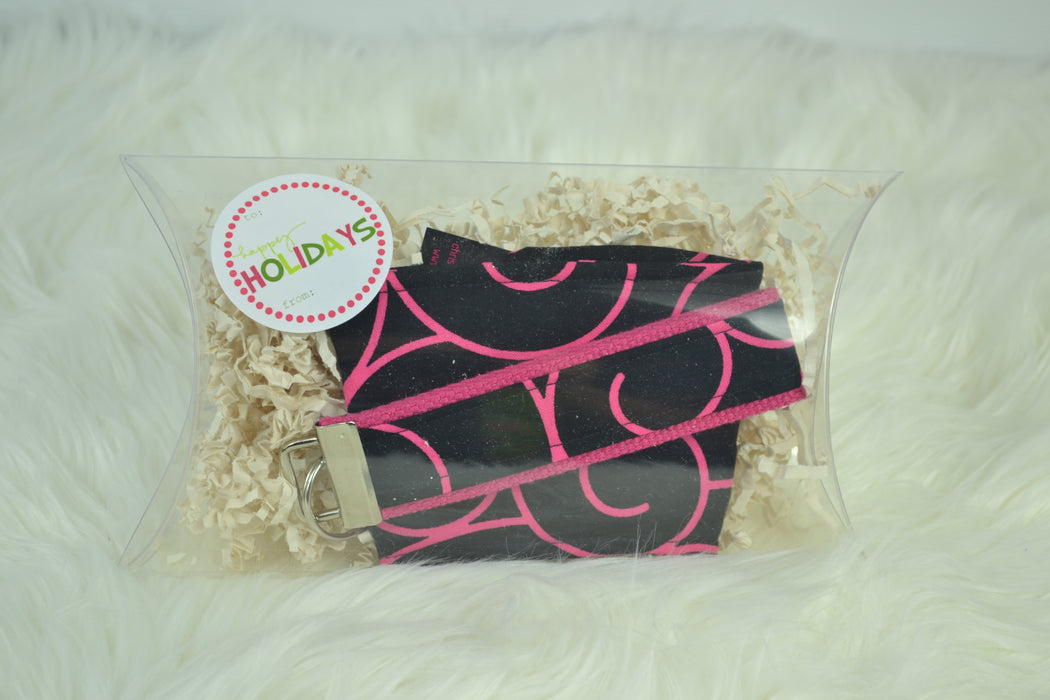 READY MADE Coffee Cozy/Key fob gift set - Pink Swirls