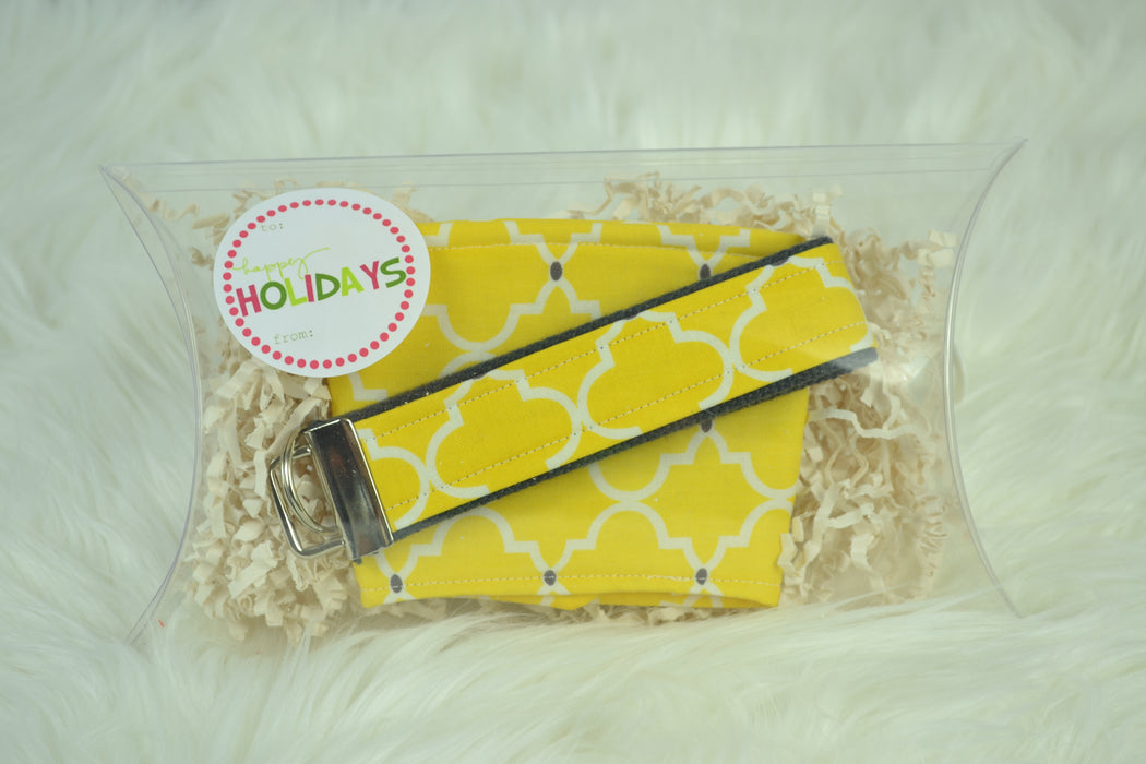 READY MADE Coffee Cozy/Key fob gift set - Yellow Geometric