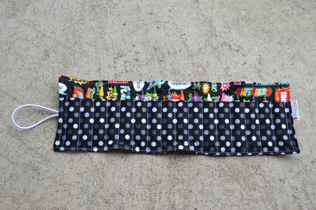 READY MADE - Crayon Roll - Superhero Words