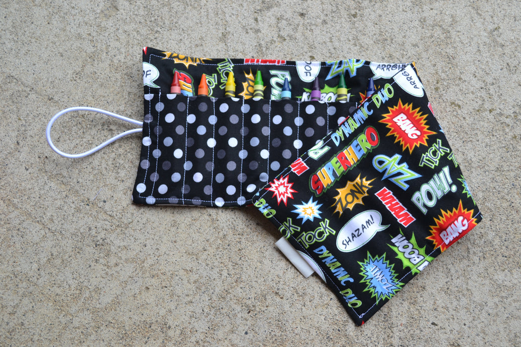 READY MADE - Crayon Roll - Superhero Words