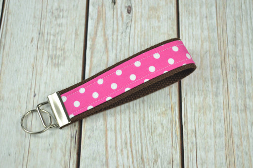 READY MADE Key Fob - Pink Dots on brown - Christine Taylor Designs