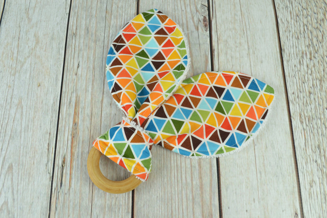 READY MADE Teething Ring - Brown Triangles