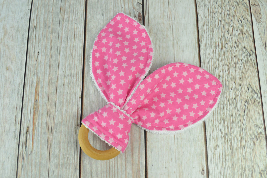 READY MADE Teething Ring - Pink Stars