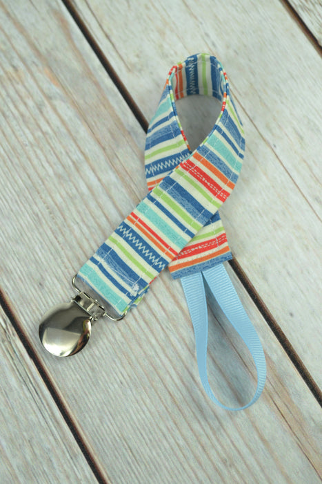 READY MADE Pacifier Clip - Blue Stripes