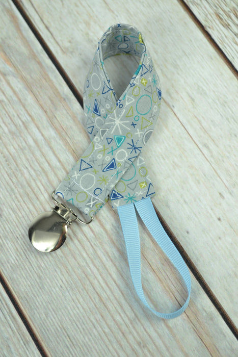 READY MADE Pacifier Clip - Blue stars and dots