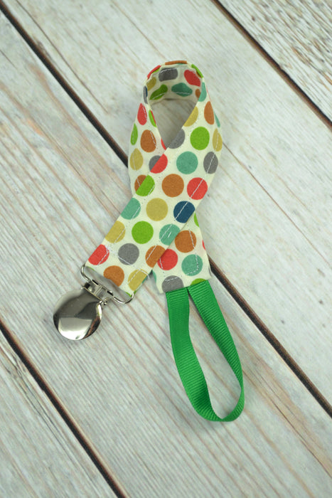 READY MADE Pacifier Clip - brown green dots