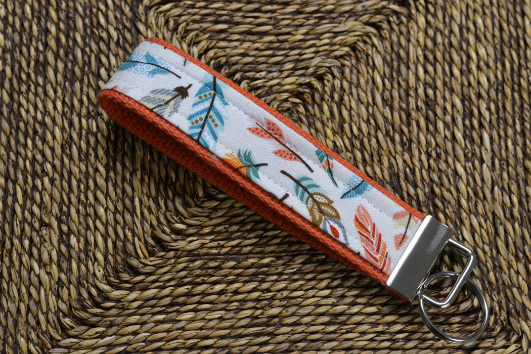 READY MADE Key Fob - Orange feathers