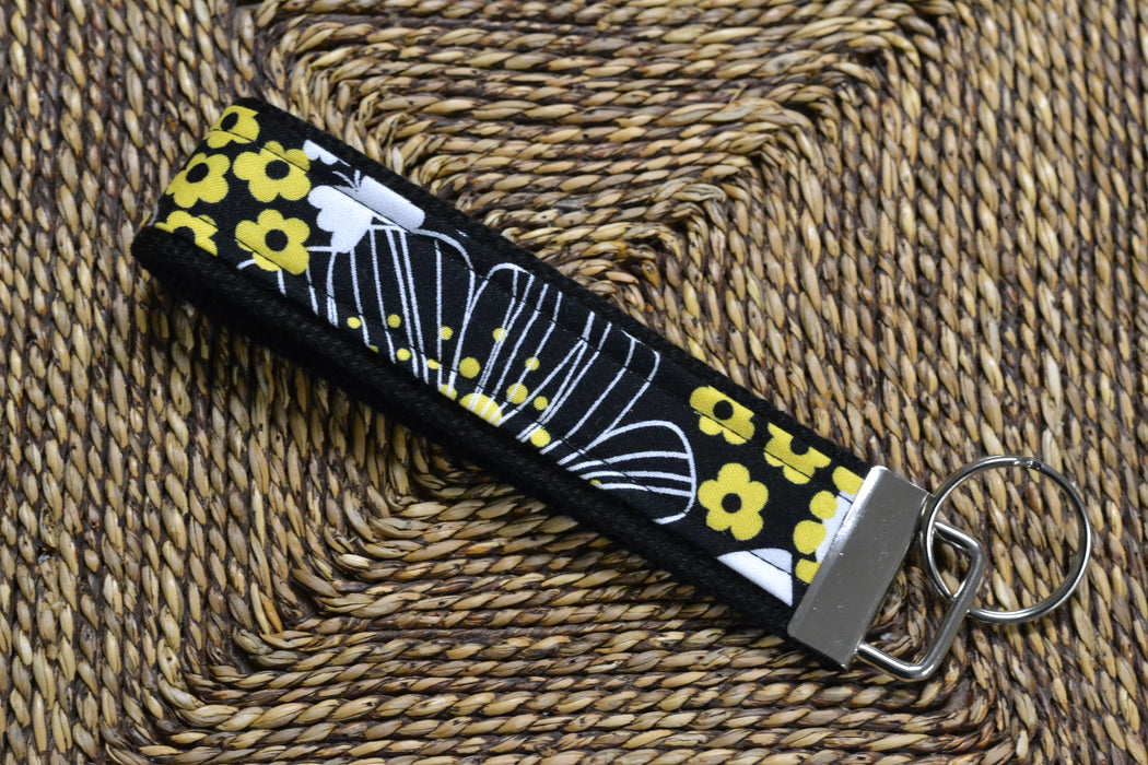 READY MADE Key Fob - Black and Yellow Floral