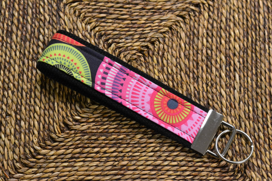 READY MADE Key Fob - Pink Purple Lime circles