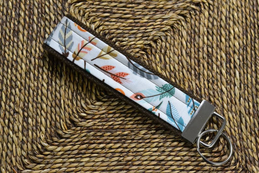 READY MADE Key Fob - Feathers on Grey