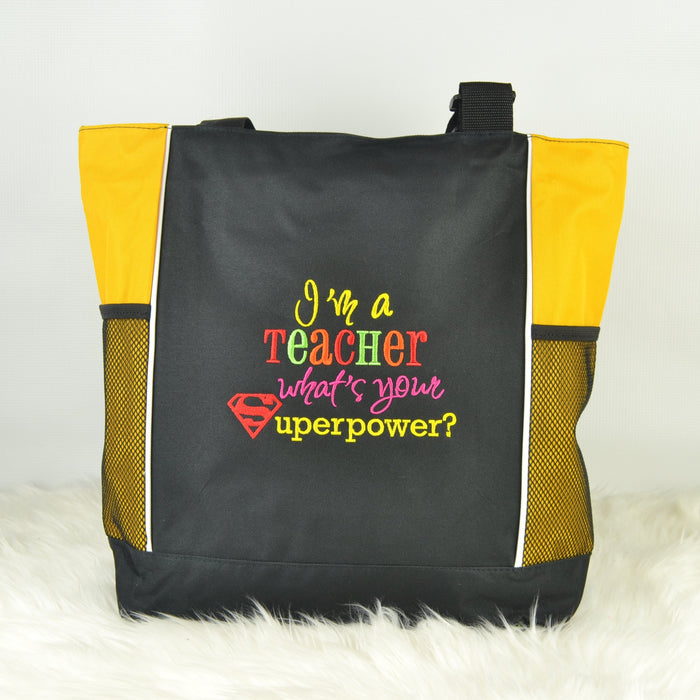 READY MADE Teacher Tote Zipper - Teacher Superpower