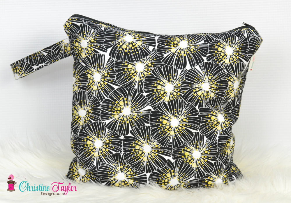 Ready Made MEDIUM SIZE Wet Bag - Black and Yellow Flower