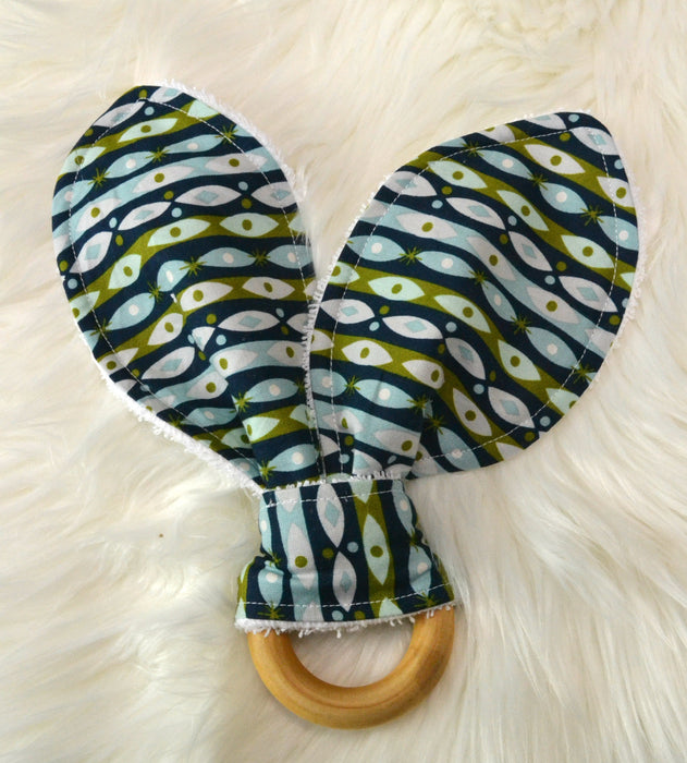 READY MADE Teething Ring - Green and Navy stripes
