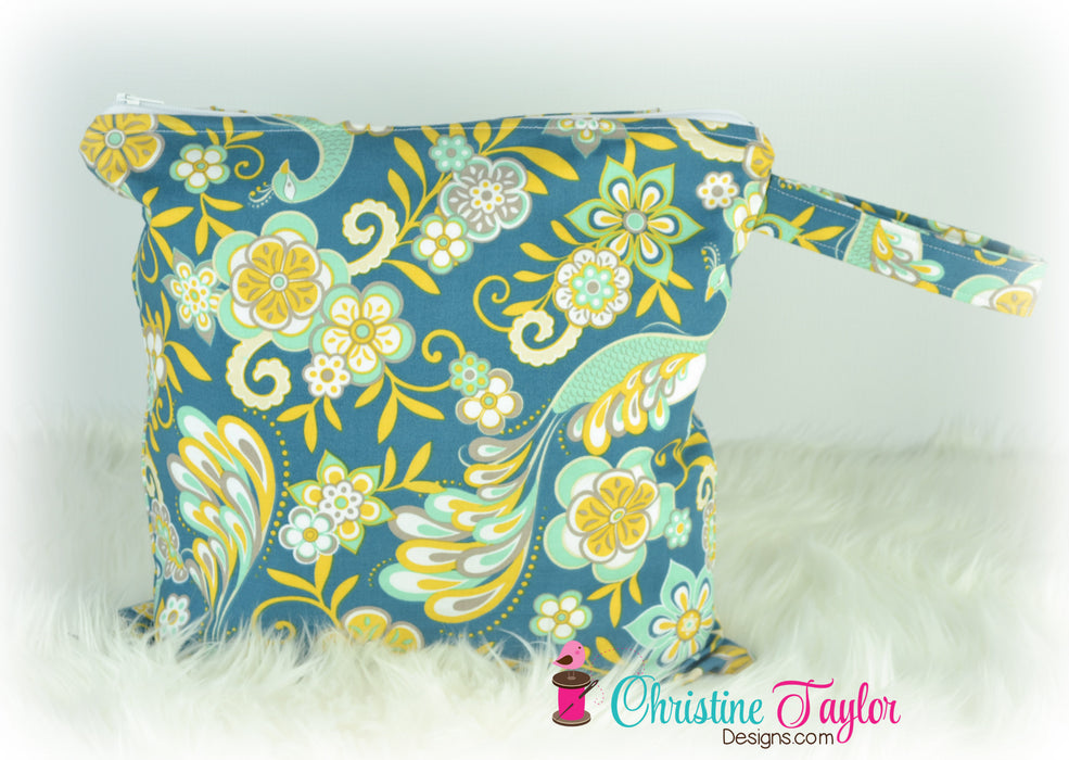 Ready Made MEDIUM SIZE Wet Bag - Peacock Teals - Christine Taylor Designs