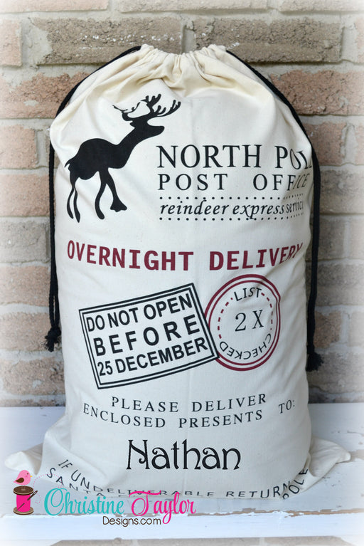 Personalized Santa Sacks - Reindeer Design CREAM SACK - Christine Taylor Designs