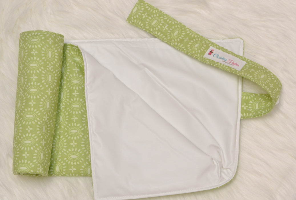 READY MADE - Travel Diaper Change Pad - Green dots/circles