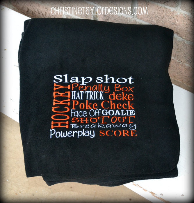 Hockey Mom Fleece Blanket - Hockey Words Design - Christine Taylor Designs