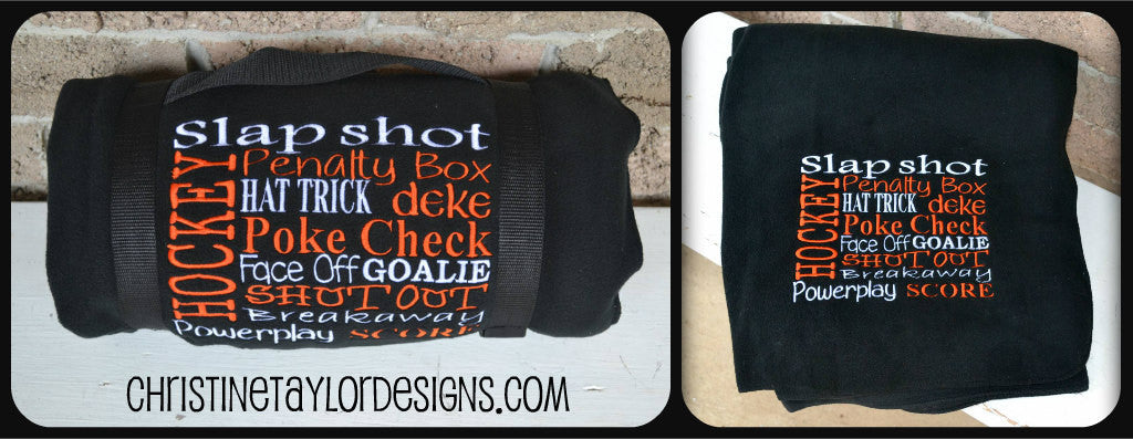 Hockey Mom Fleece Blanket - Hockey Words Design - Christine Taylor Designs