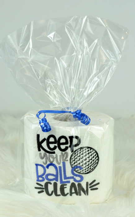 Embroidered Toilet Paper - "Keep your balls clean" golf themed