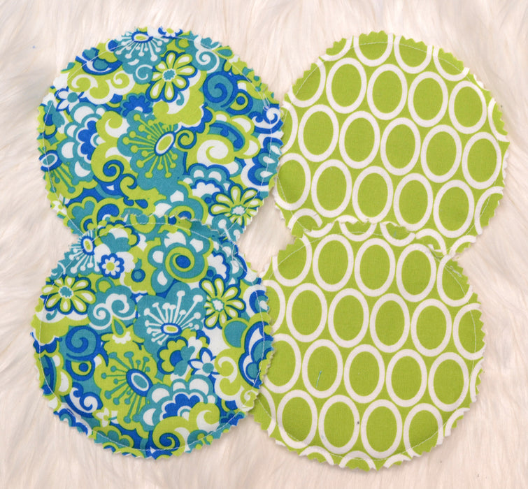 READY MADE - Reusable Nursing Pads - Green/Blue floral and circles