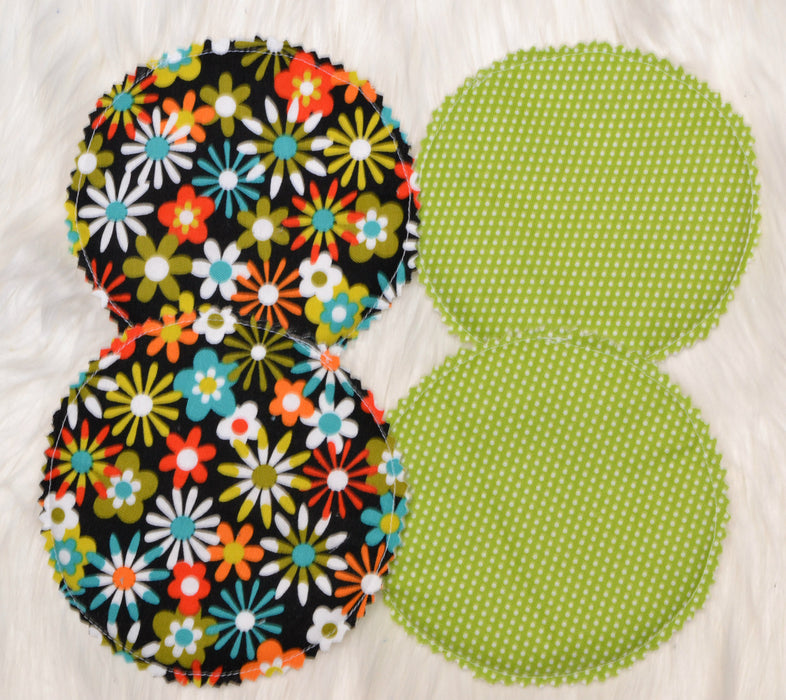 READY MADE - Reusable Nursing Pads - Floral and green dot