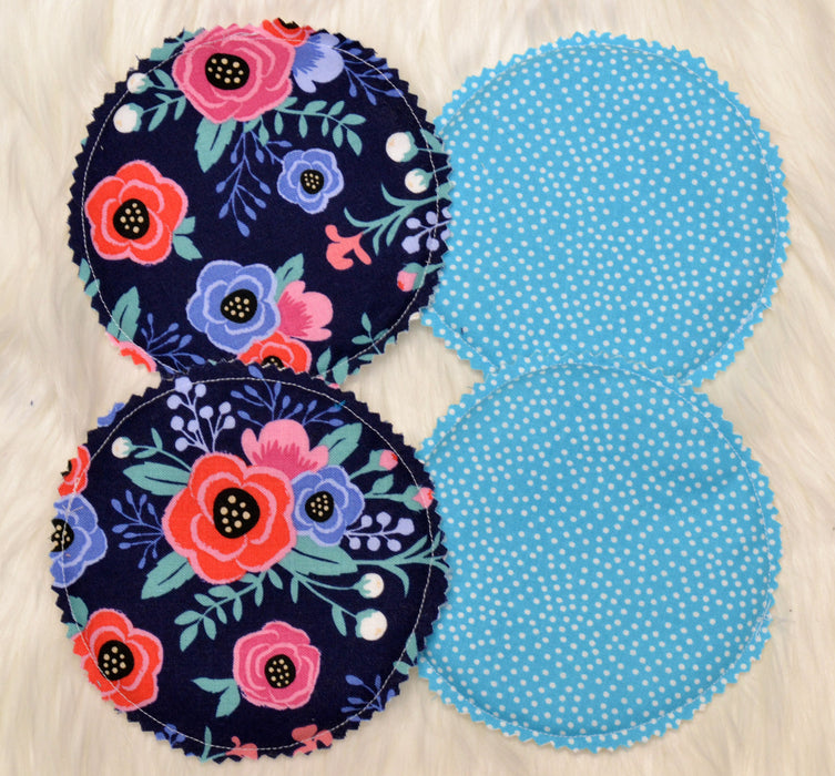 READY MADE - Reusable Nursing Pads - Blue floral and dots