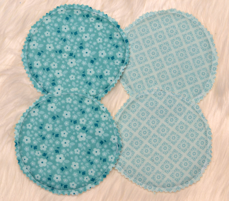 READY MADE - Reusable Nursing Pads - Blue floral and squares