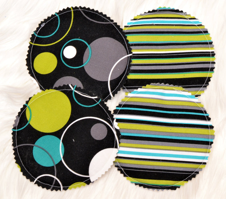 READY MADE - Reusable Nursing Pads - lagoon hoops and stripes