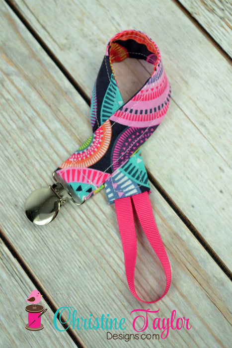 READY MADE Pacifier Clip - Pink Geometric