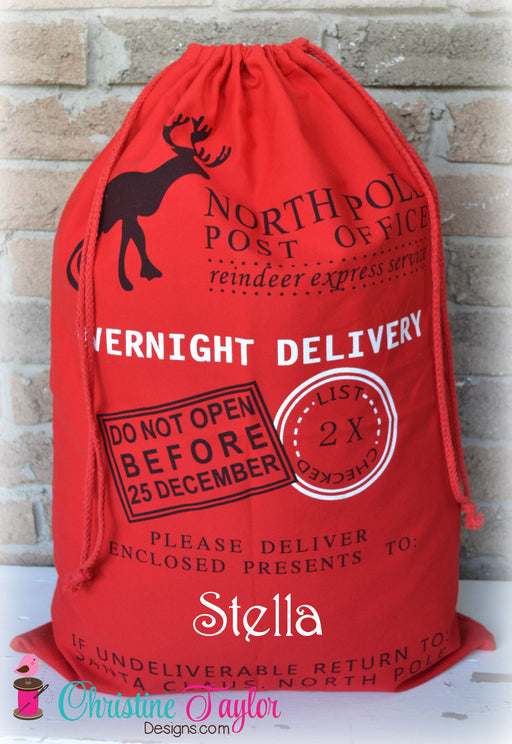 Personalized Santa Sacks - Reindeer Design RED SACK - Christine Taylor Designs