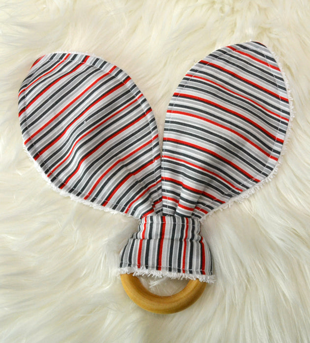 READY MADE Teething Ring - Red and Grey stripes