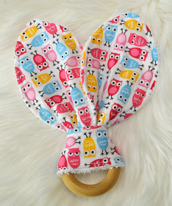 READY MADE Teething Ring - Pink Owls